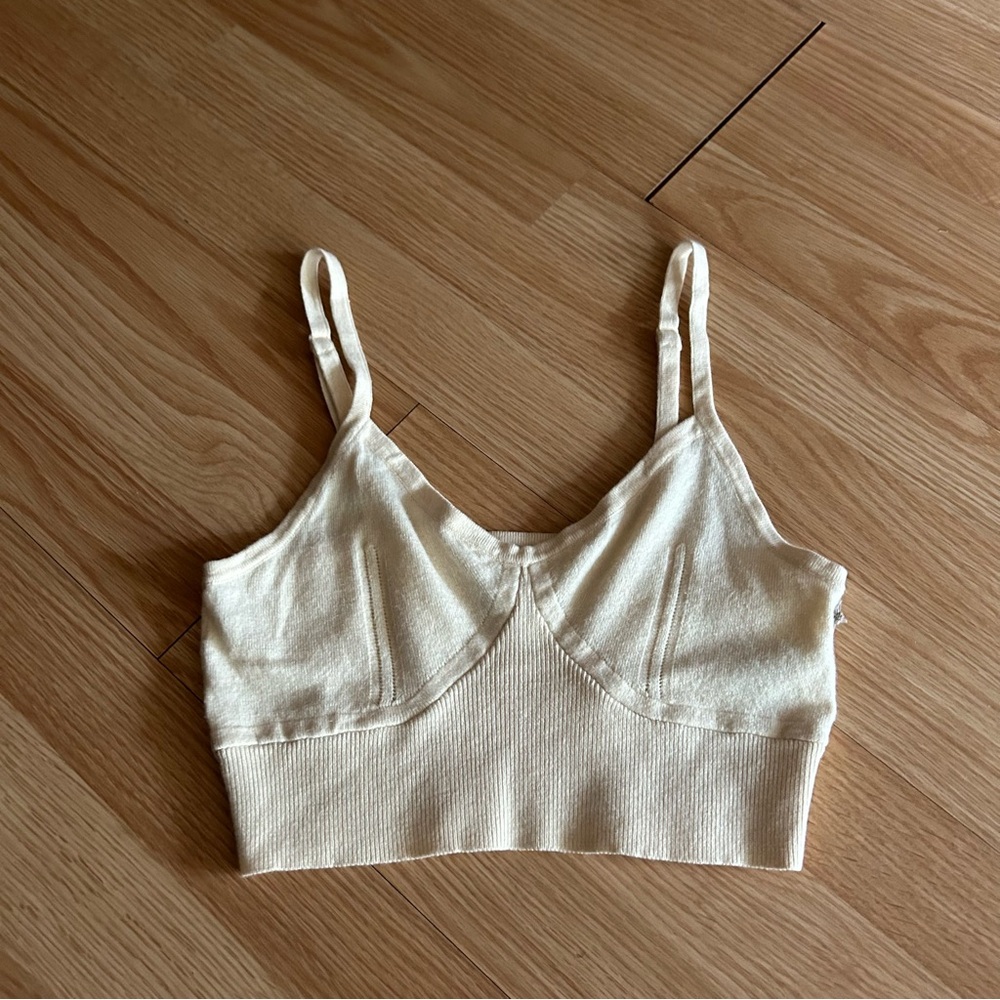 NWT a new day Cream Ribbed Knit Cropped Bra Top Small